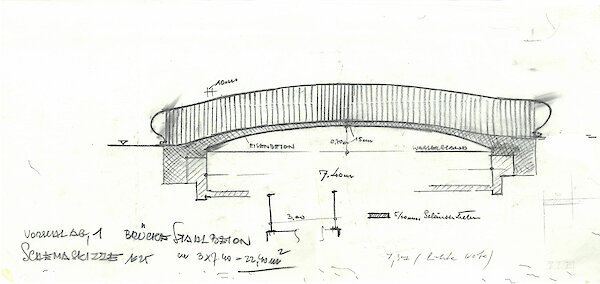Entwurfsskizze Betonbrücke Doblhoff-Park Baden, Viktor Mödlhammer 1960–1969, LArchiv